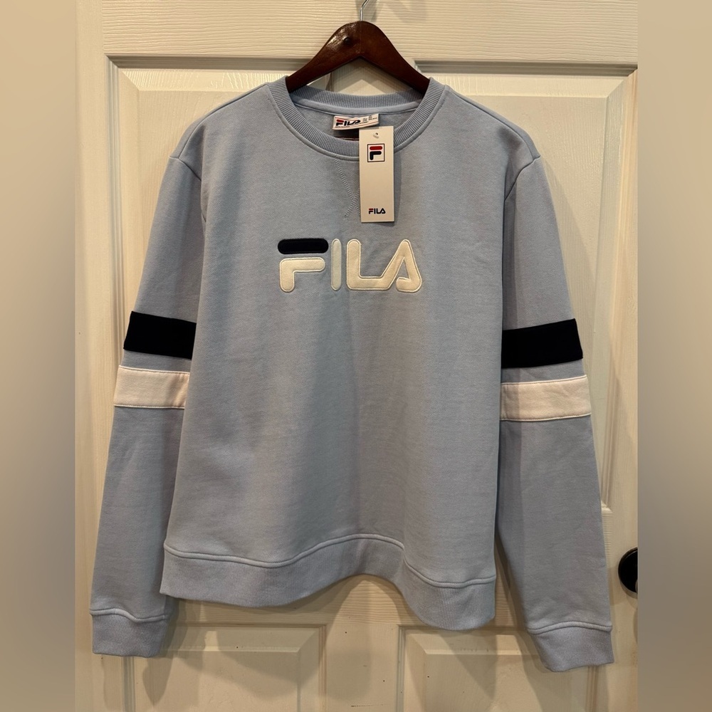 Fila Sweater Women's 3XL Blue Long Sleeve Crew Neck Pullover Logo Y2K Stripes